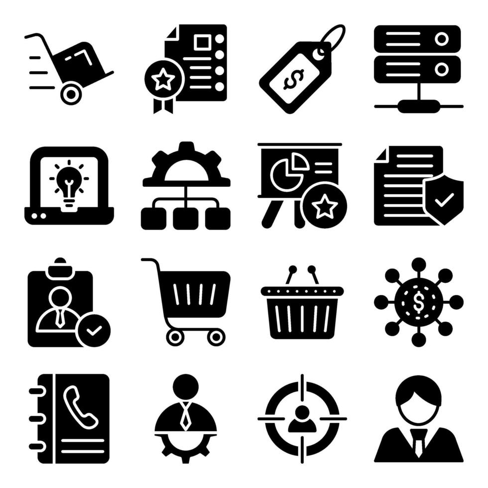 paquete de iconos de glifos de compras de negocios vector