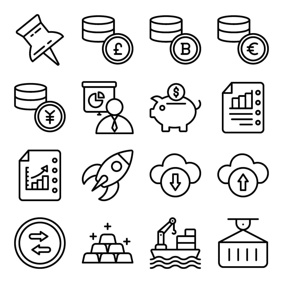 paquete de iconos lineales de crecimiento empresarial financiero vector