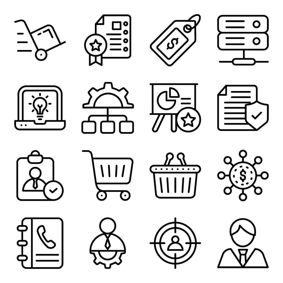 paquete de iconos lineales de compras de negocios vector
