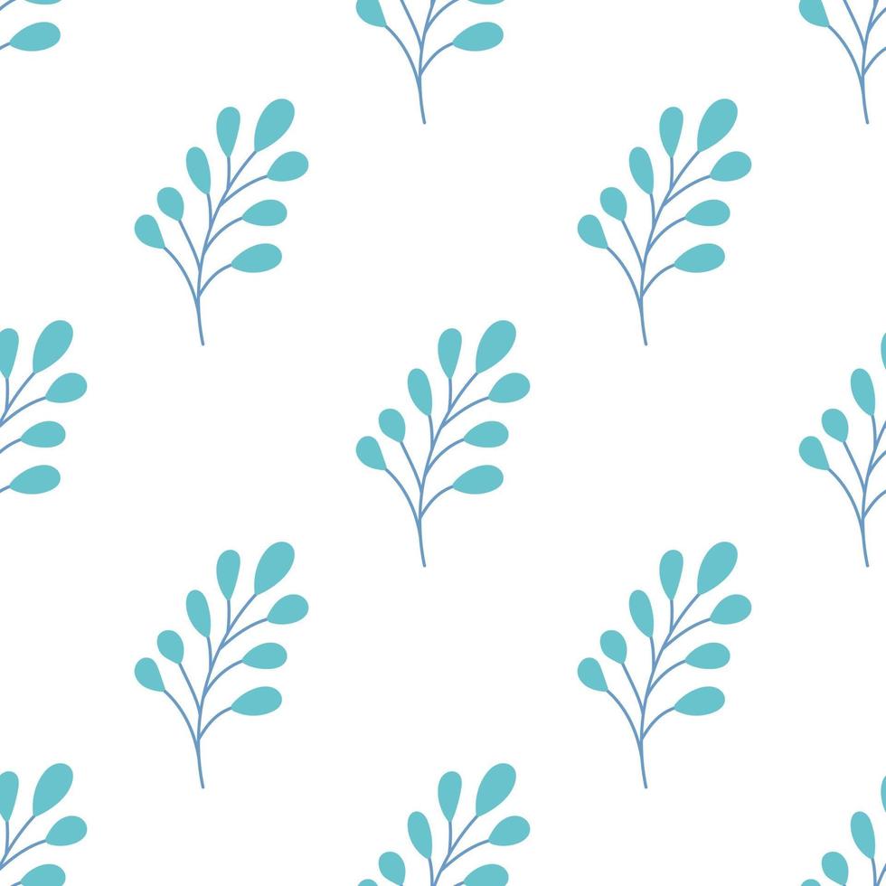 A twig with leaves on a white background. Vector seamless pattern in flat style