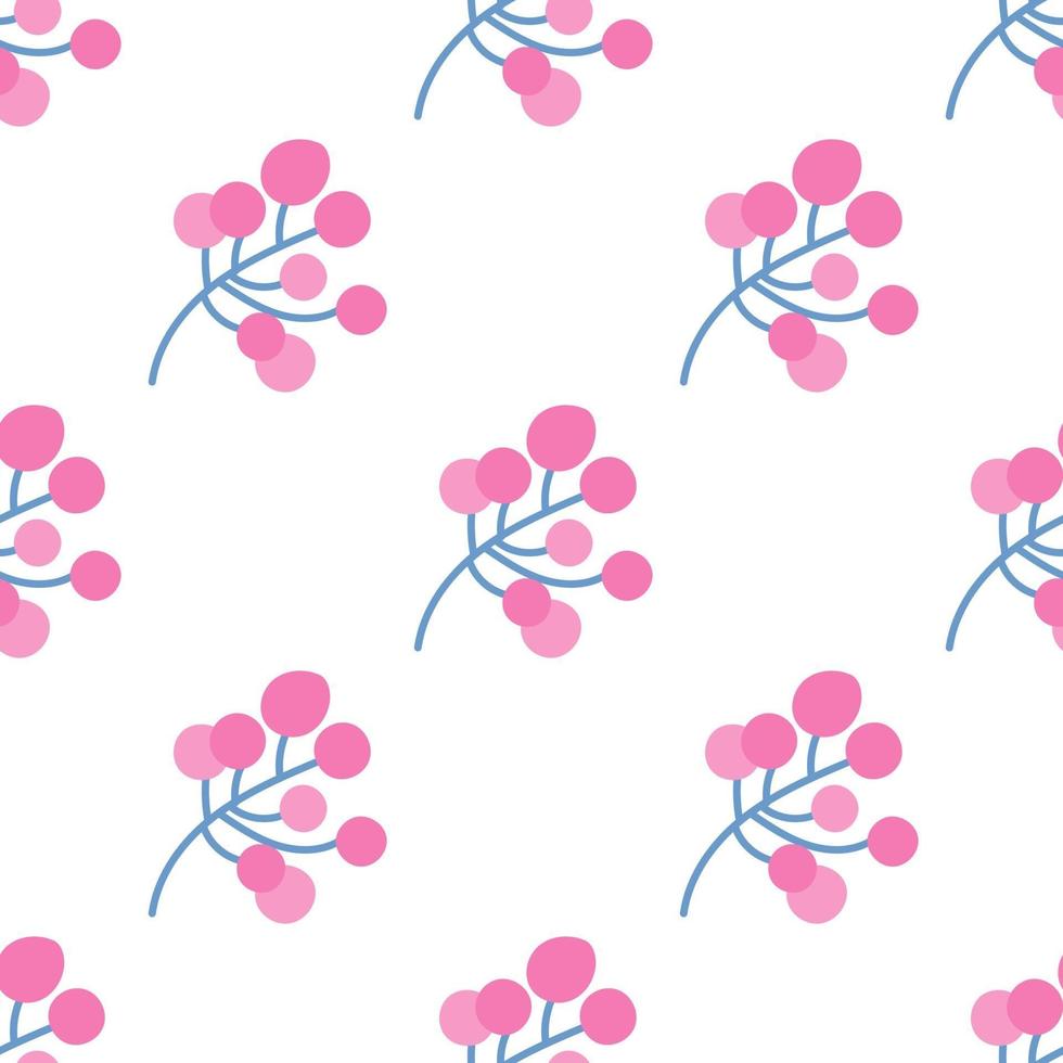 A sprig with pink berries on a white background. Vector seamless pattern