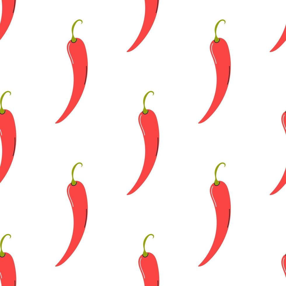 Red chili pepper on a white background. Vector seamless pattern