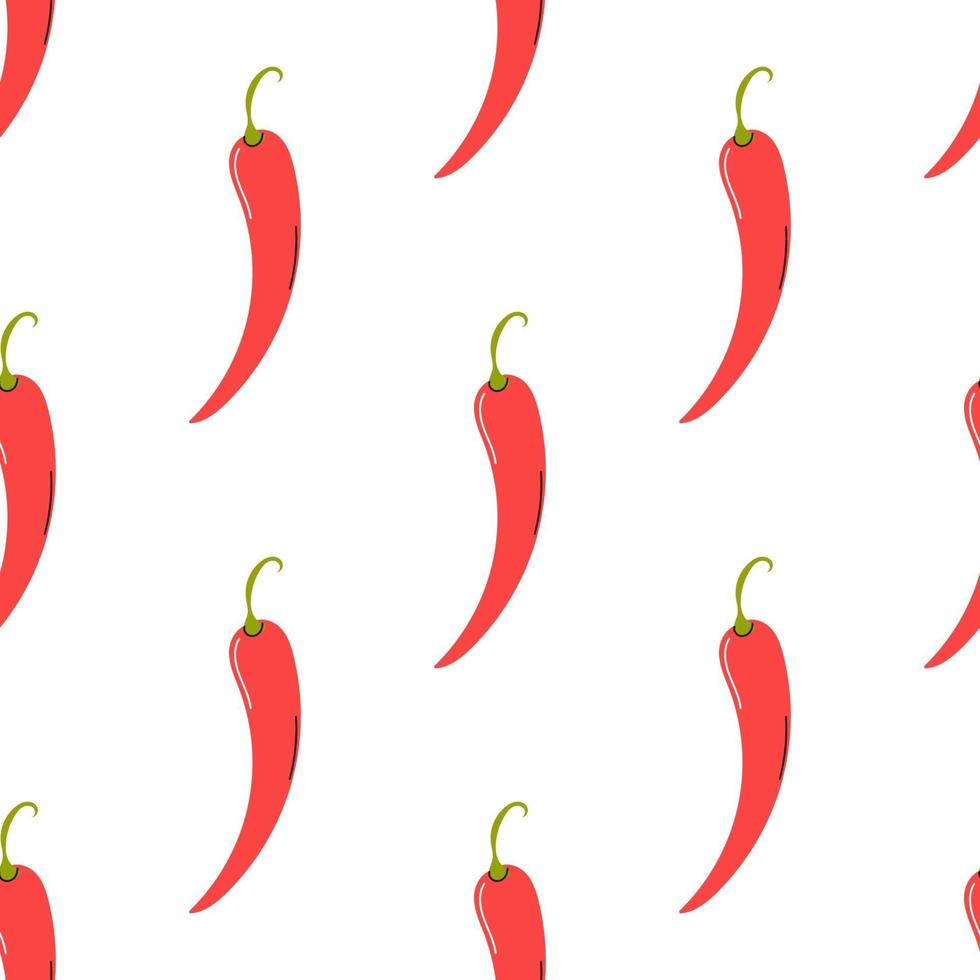 Red chili pepper on a white background. Vector seamless pattern