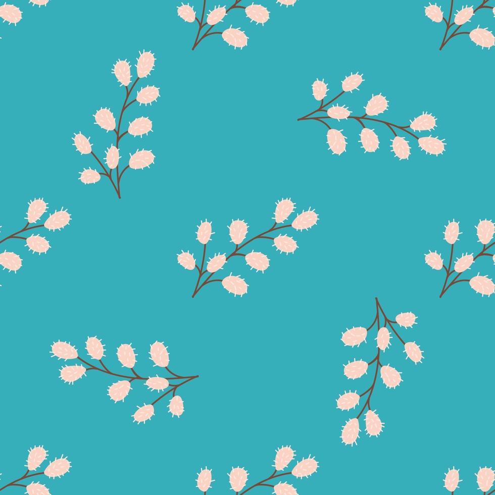A sprig of willow on a green background. Vector seamless spring pattern flat style