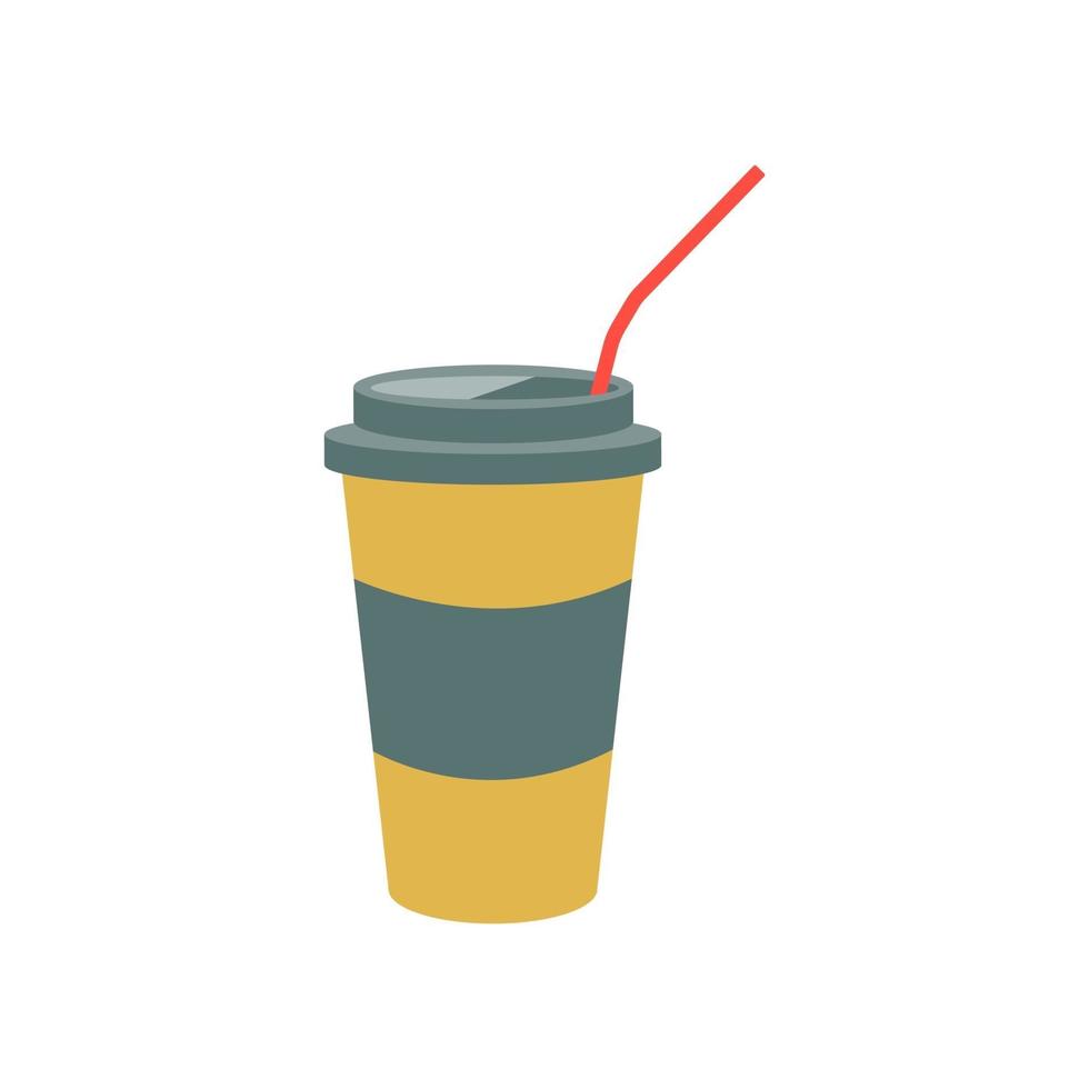 A cup of coffee with a straw in vintage colors on a white background. Vector illustration, icon