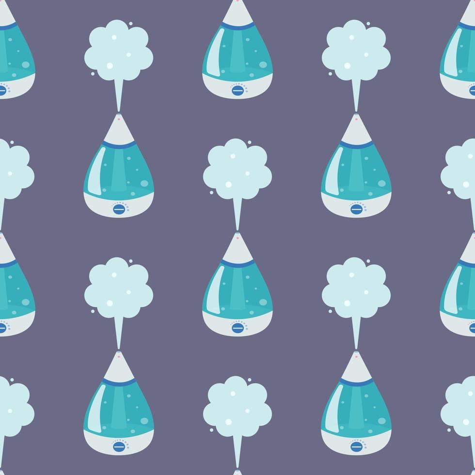 Humidifier on a gray background. Vector seamless pattern in cartoon style