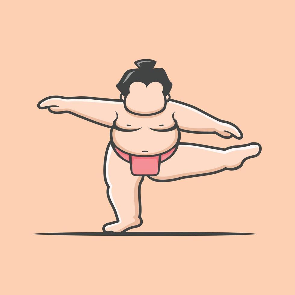Sumo wrestler standing on one leg vector
