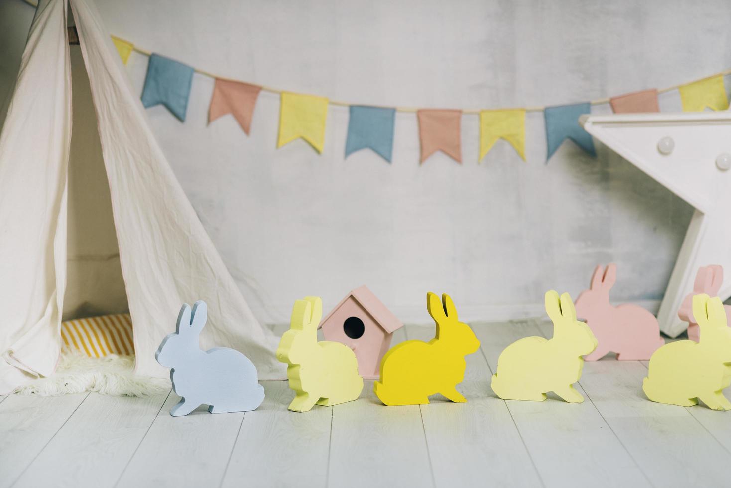Easter decorations with rabbits photo
