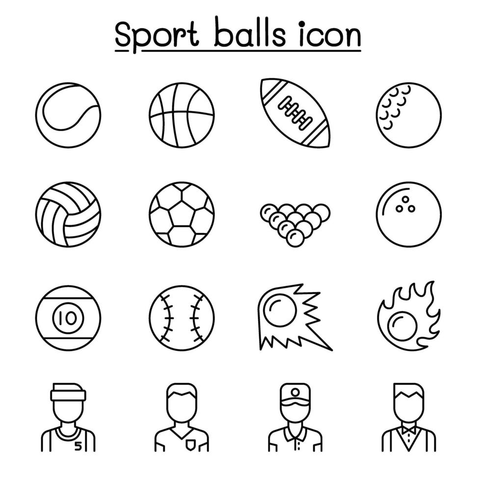 Sport balls icon set in thin line style vector