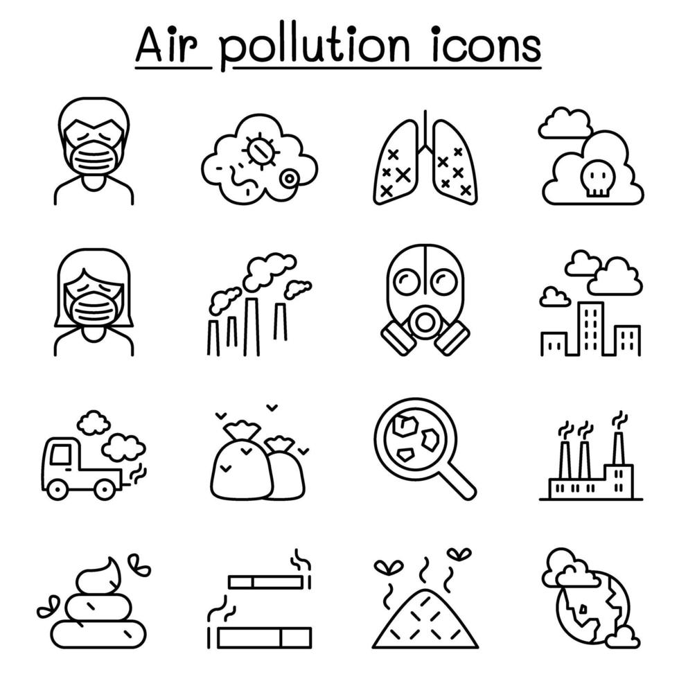 Air pollution icon set in thin line style vector