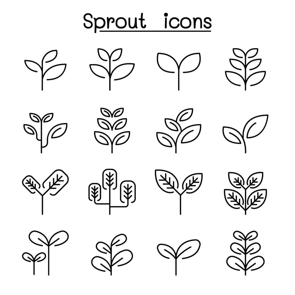 Sprout, treetop, tree, plant icon set in thin line style vector