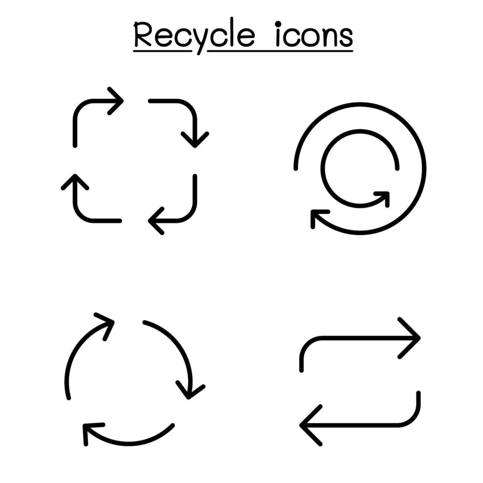 Recycle icon set in thin line style vector