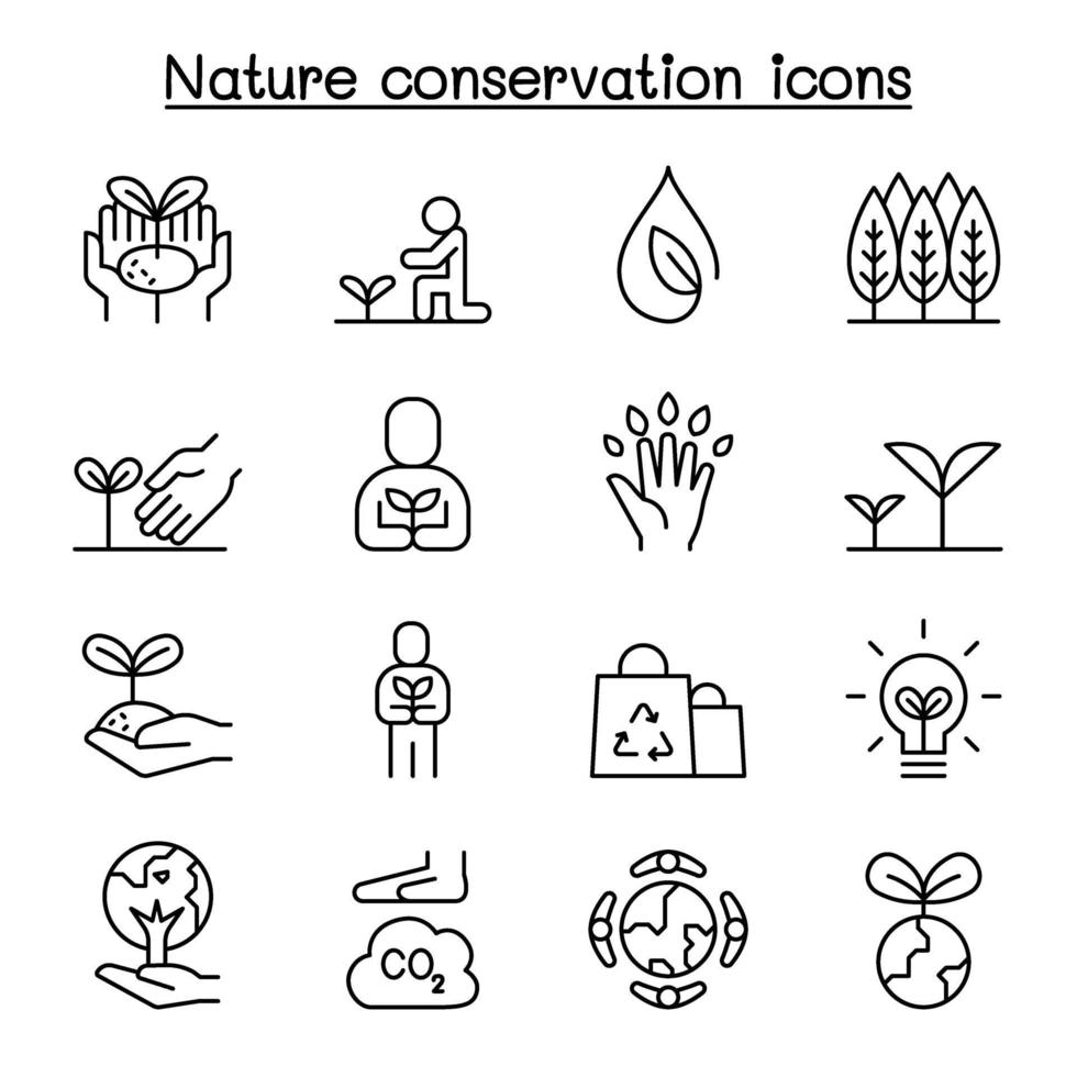 respetuoso del medio ambiente, conservación de la naturaleza, icono ambientalista en estilo de línea fina vector