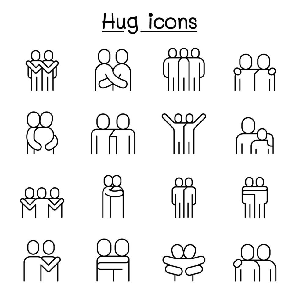Love, hug, friendship, relationship icon set in thin line style vector