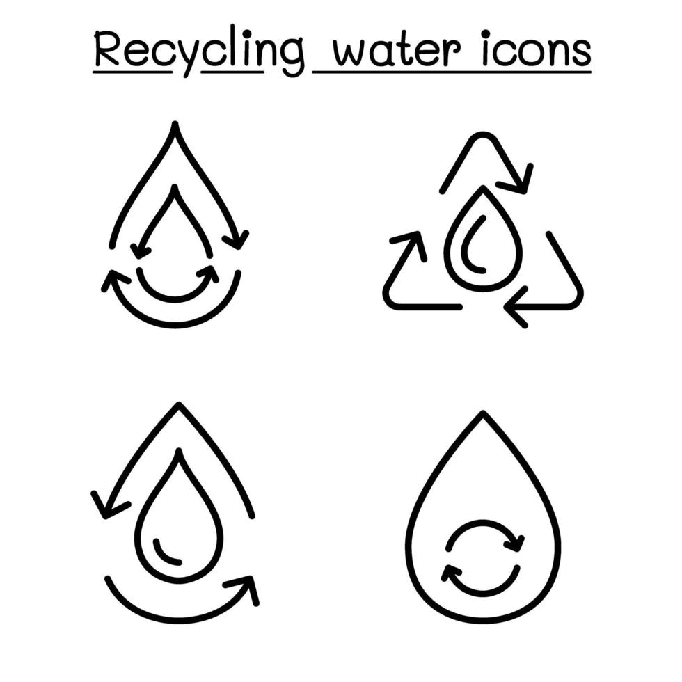 Water Recycle icon set in thin line style vector