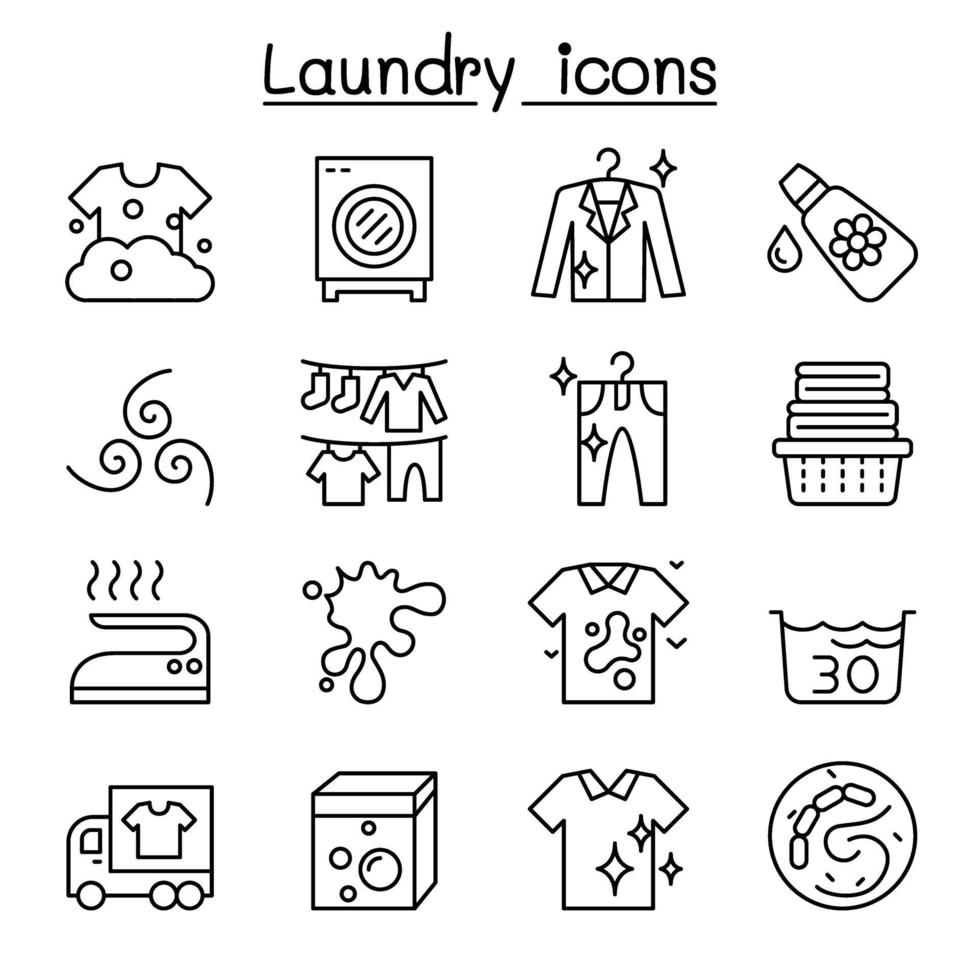 Laundry icon set in thin lline style vector