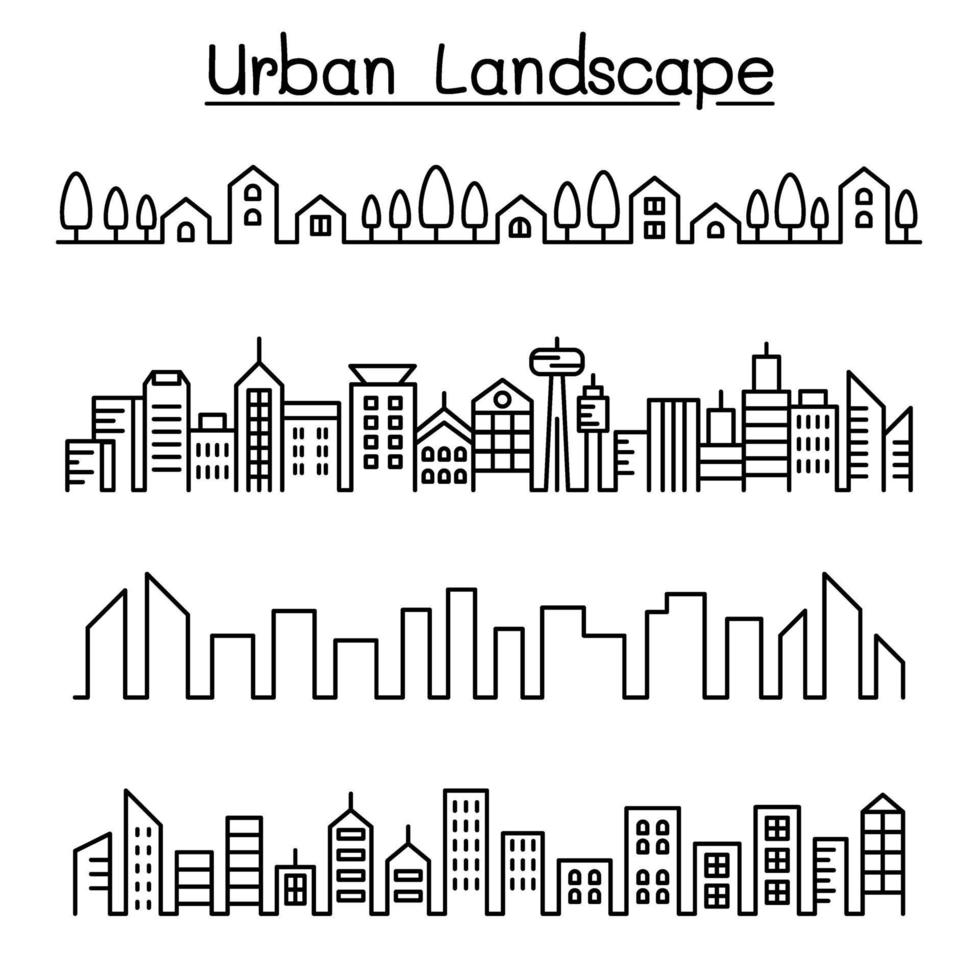 paisaje urbano, diseño gráfico del ejemplo del vector del horizonte de la ciudad