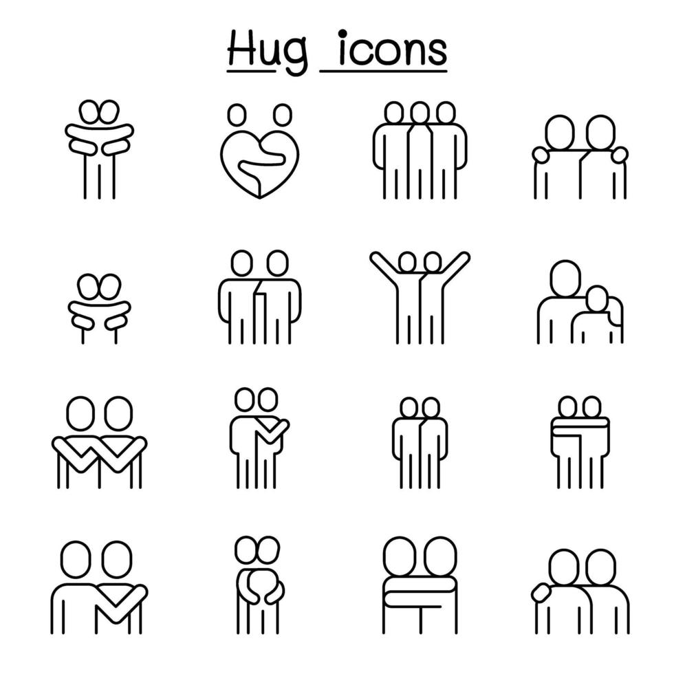 Lover, hug, friendship, relationship icon set in thin line style vector
