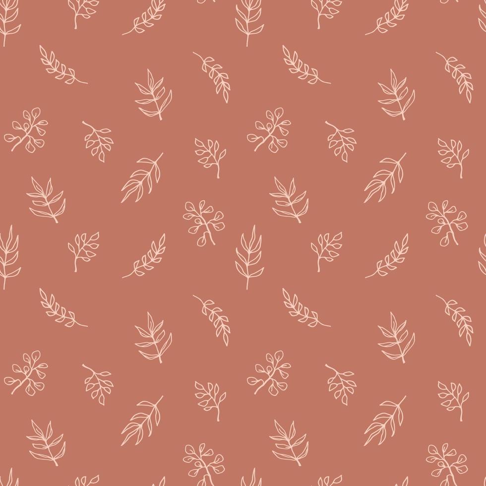 Contemporary art seamless pattern with branches, leaves, plants. Line art. Modern design vector