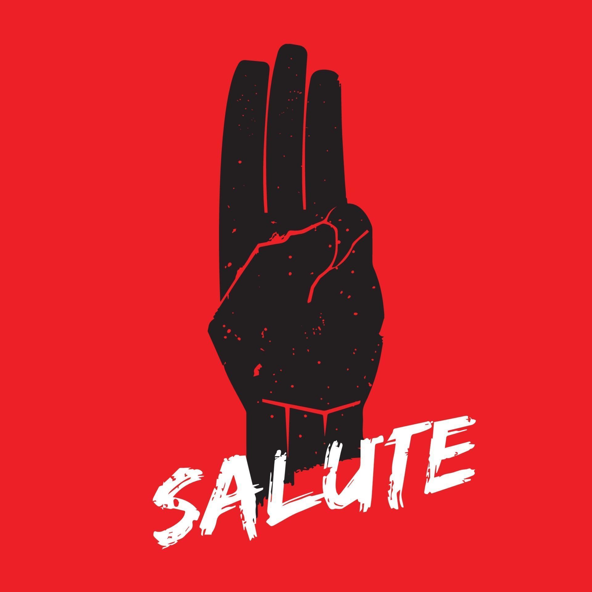 Three finger salute on red background - vector 2242599 Vector Art at