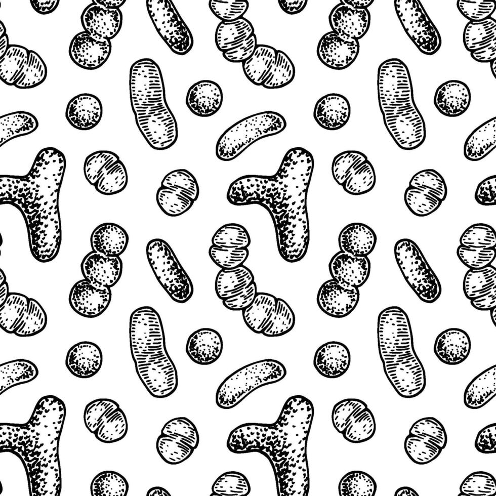 Bacterium pattern in realistic sketch stile. Hand drawn medical background. Vector illustration