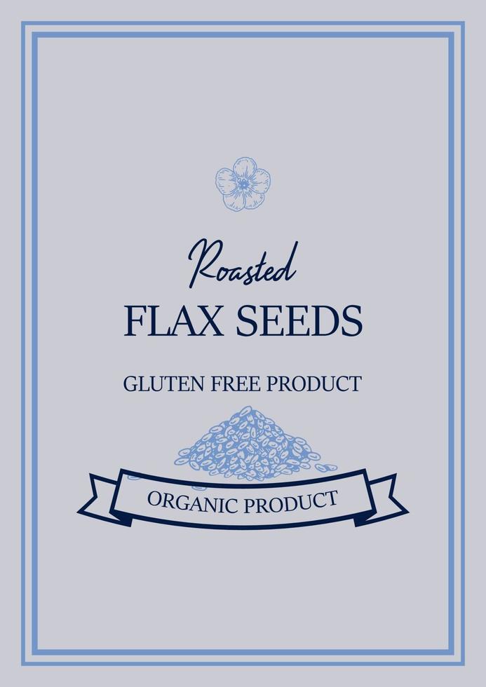 Hand drawn flax vertical design. Vector illustration in sketch style for linen seeds and oil packaging