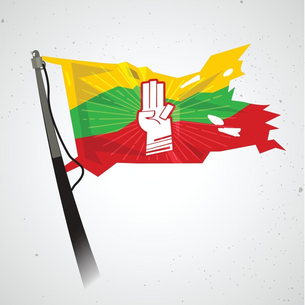 Saludo de tres dedos en la bandera de myanmar - vector