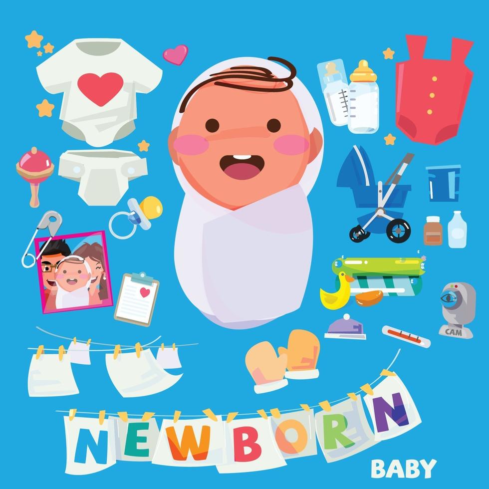 newborn. baby with accessories set vector