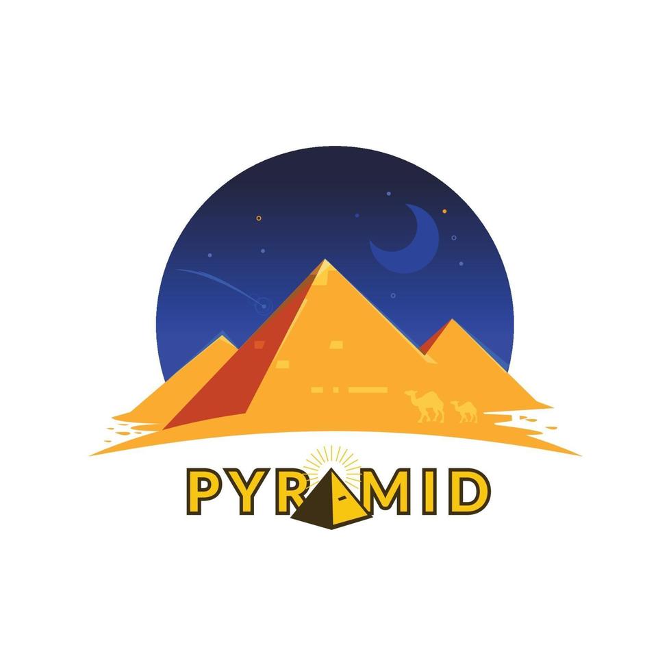 Pyramid landmark with night background - vector