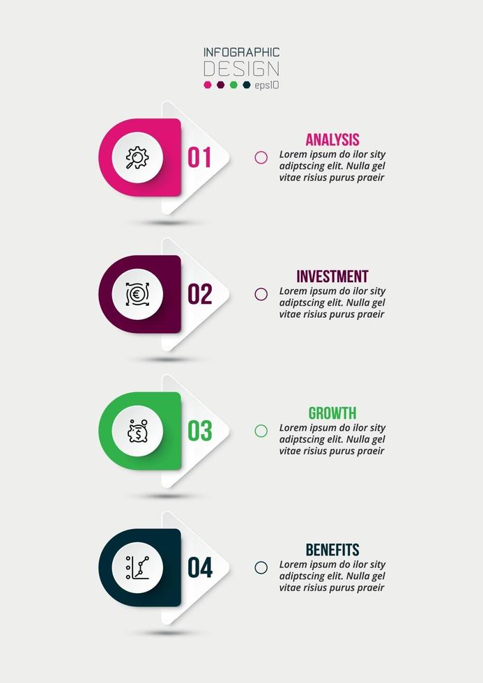 4 step process work flow infographic template. vector