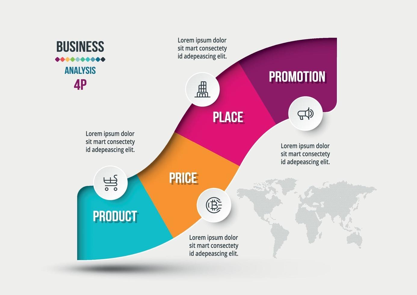4P analysis business or marketing  infographic template. vector