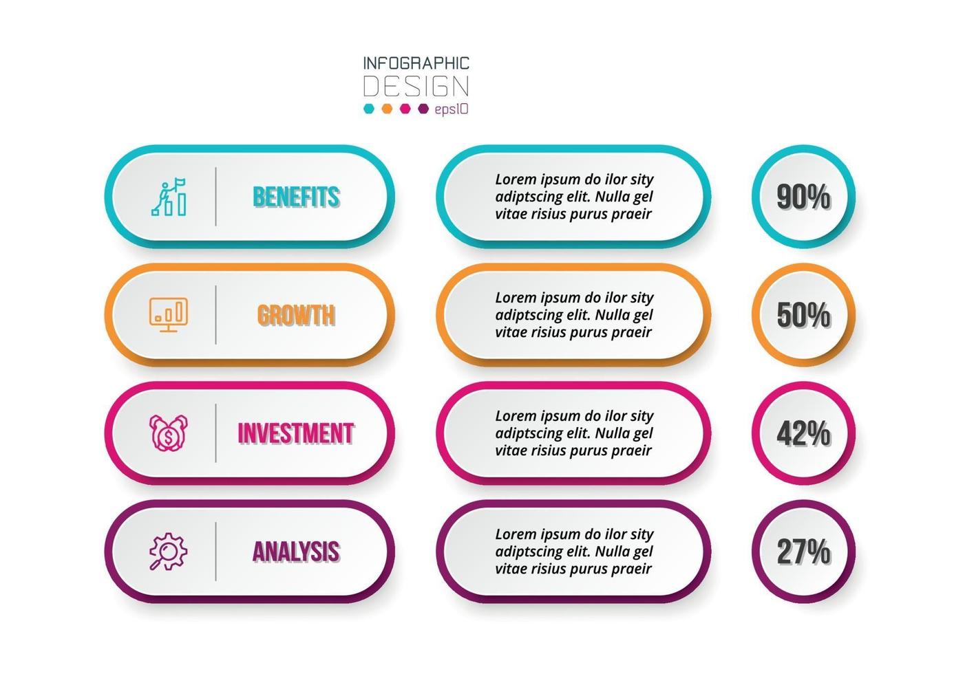 Business concept infographic template with percentage option. vector