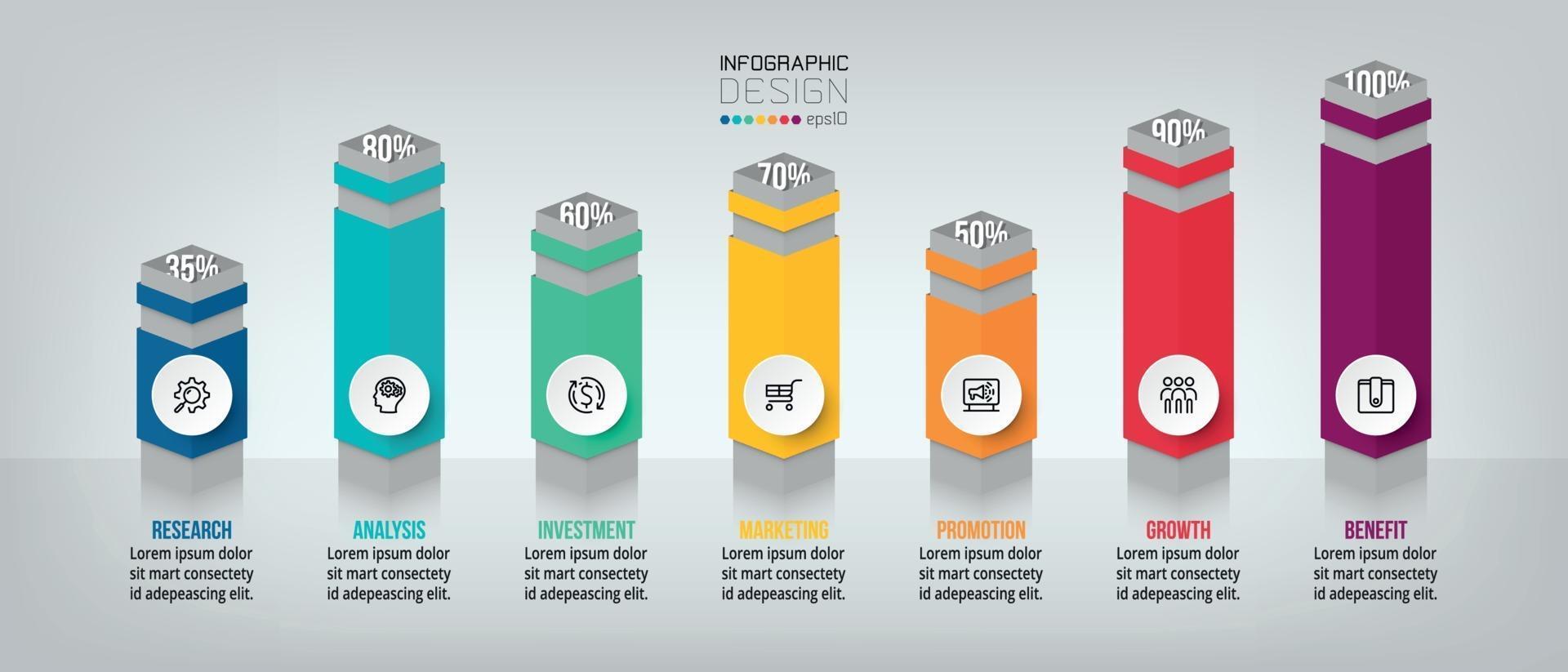 Business concept infographic template with percentage option. vector