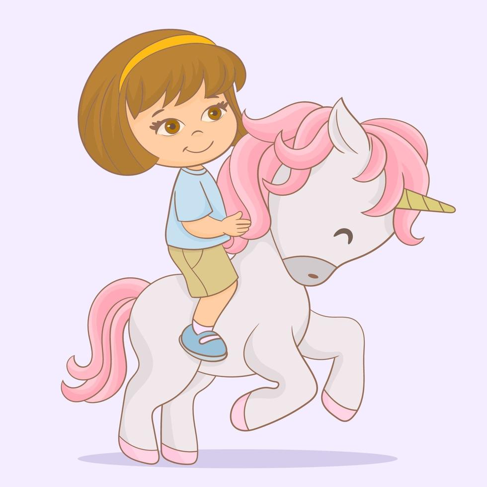 niña montada en su lindo unicornio vector