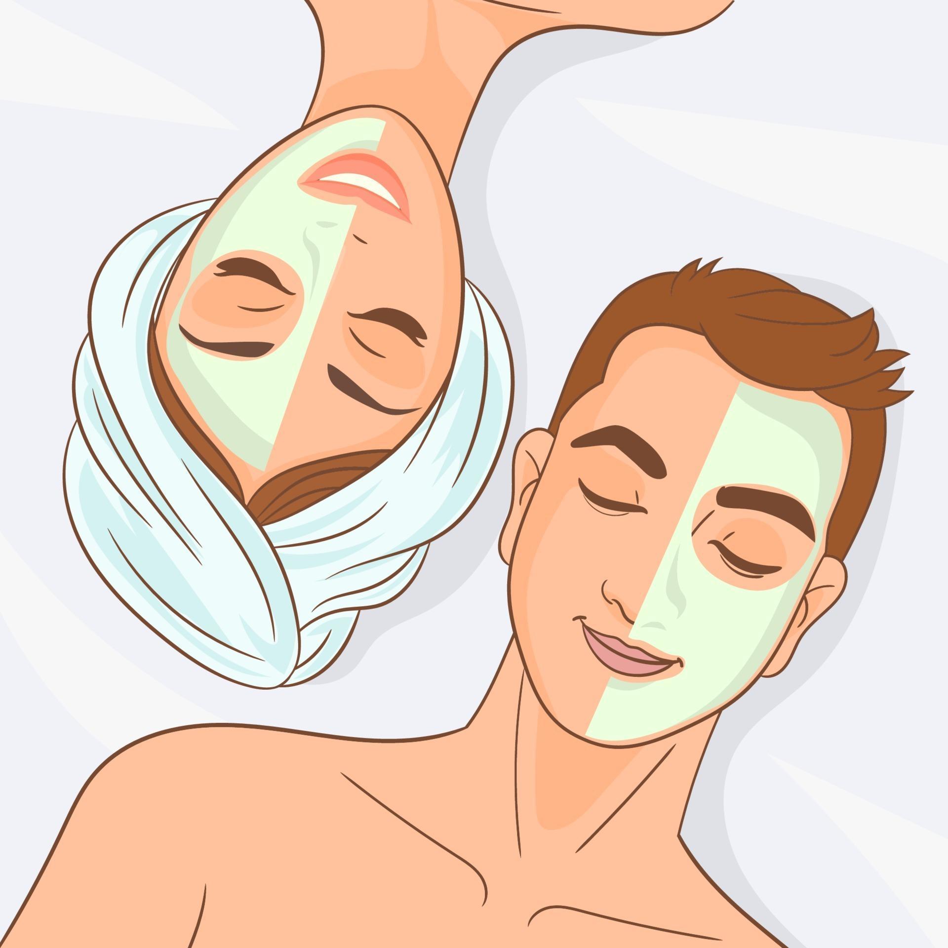 Happy couple enjoying facial treatment 2242766 Vector Art at Vecteezy