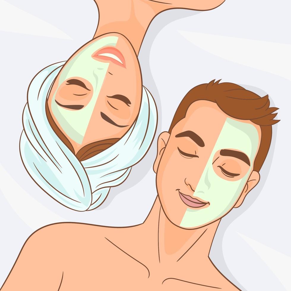 feliz pareja disfrutando de un tratamiento facial vector