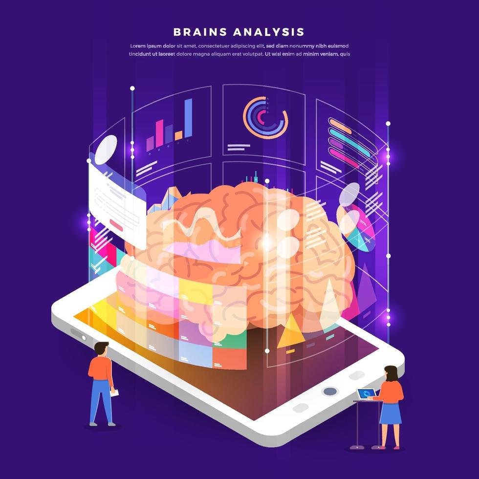 mobile device brains analysis illustrations vector