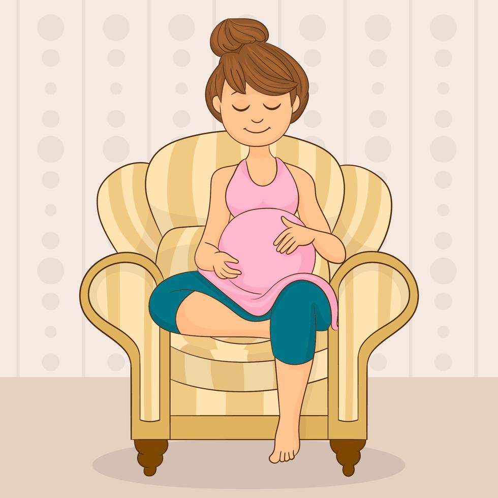 A pregnant woman is sitting on the sofa vector