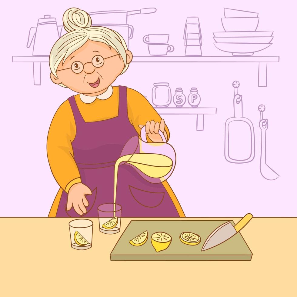 Grandmother making delicious lemonade vector