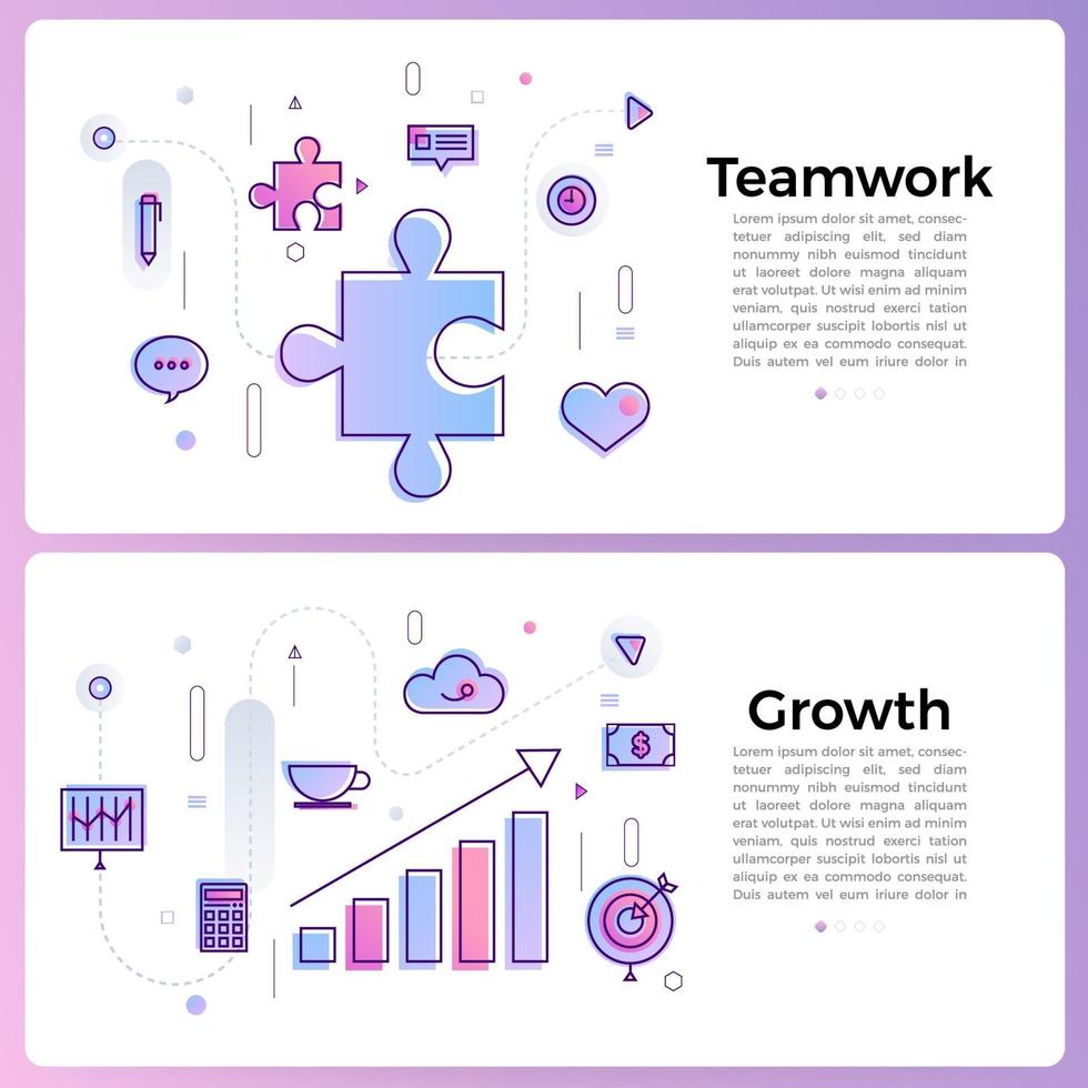 banner illustrations with business outline icons vector