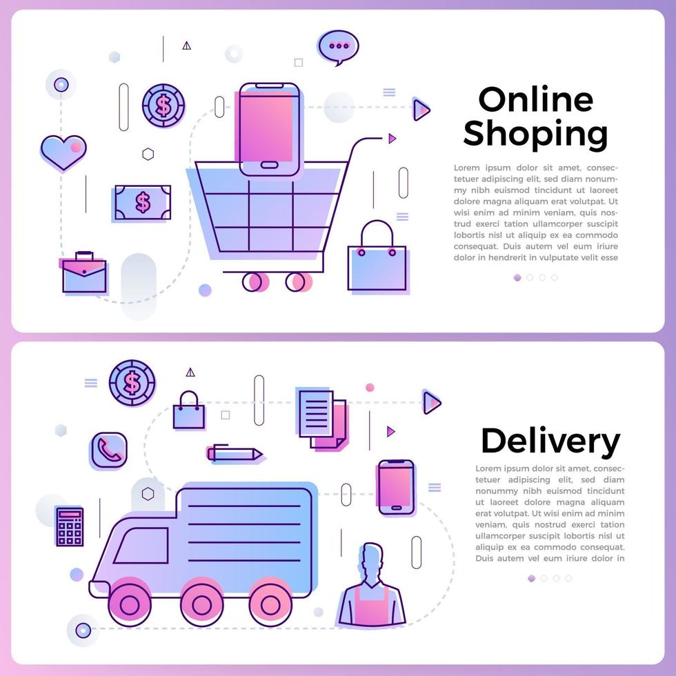 banner illustration with business outline icons vector