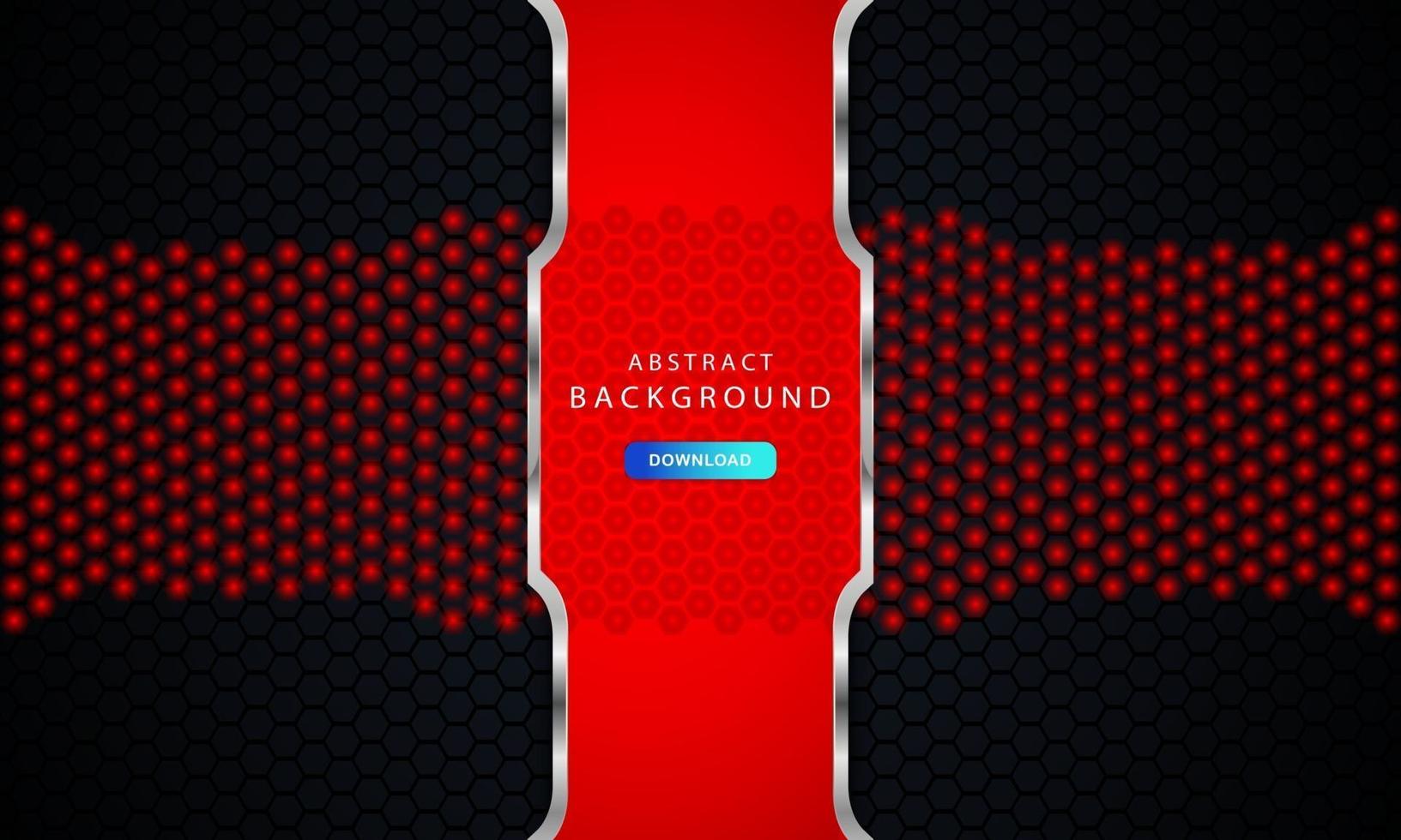 Fondo hexagonal negro oscuro con decoración de lista roja y plateada vector