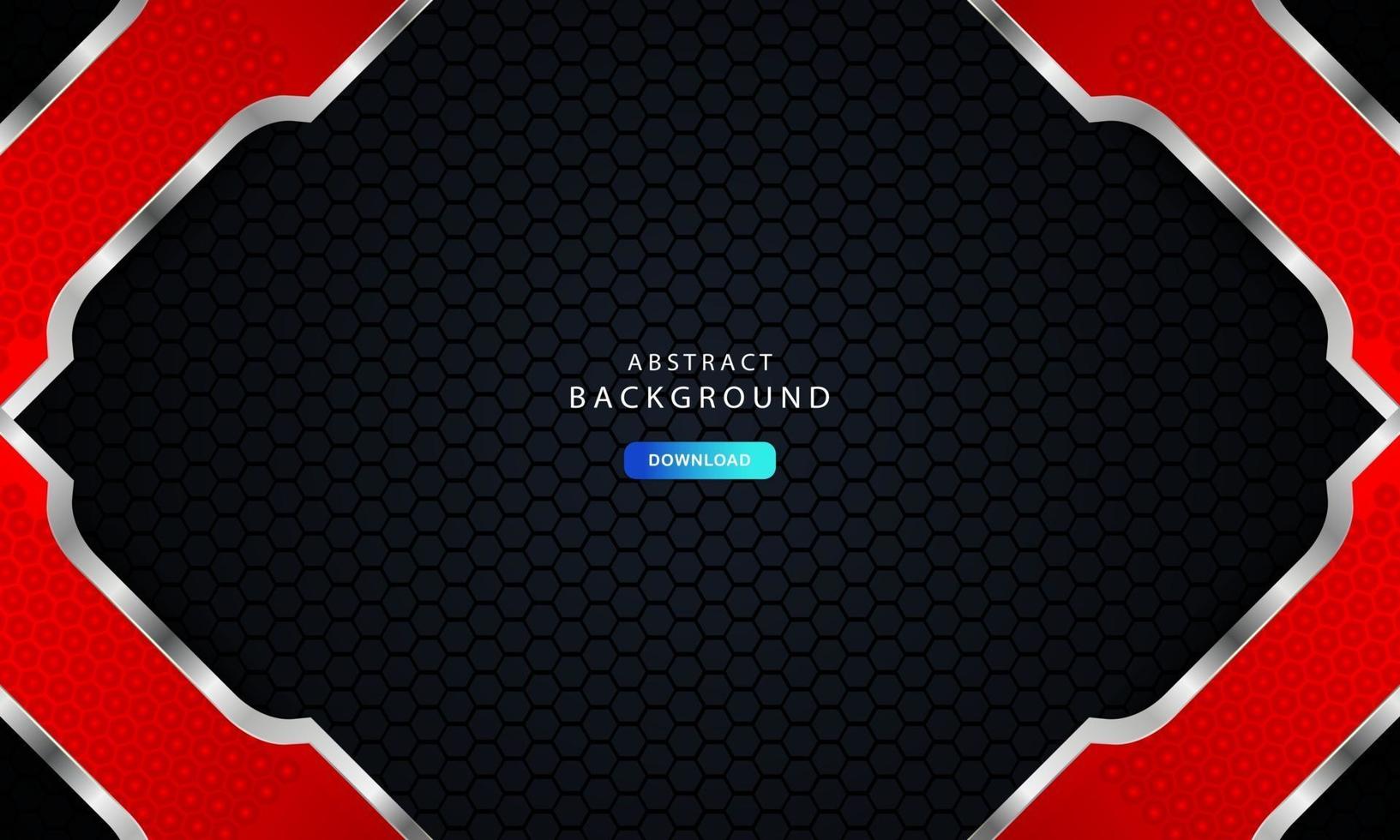Red hexagonal abstract metal background with silver outline effect. vector