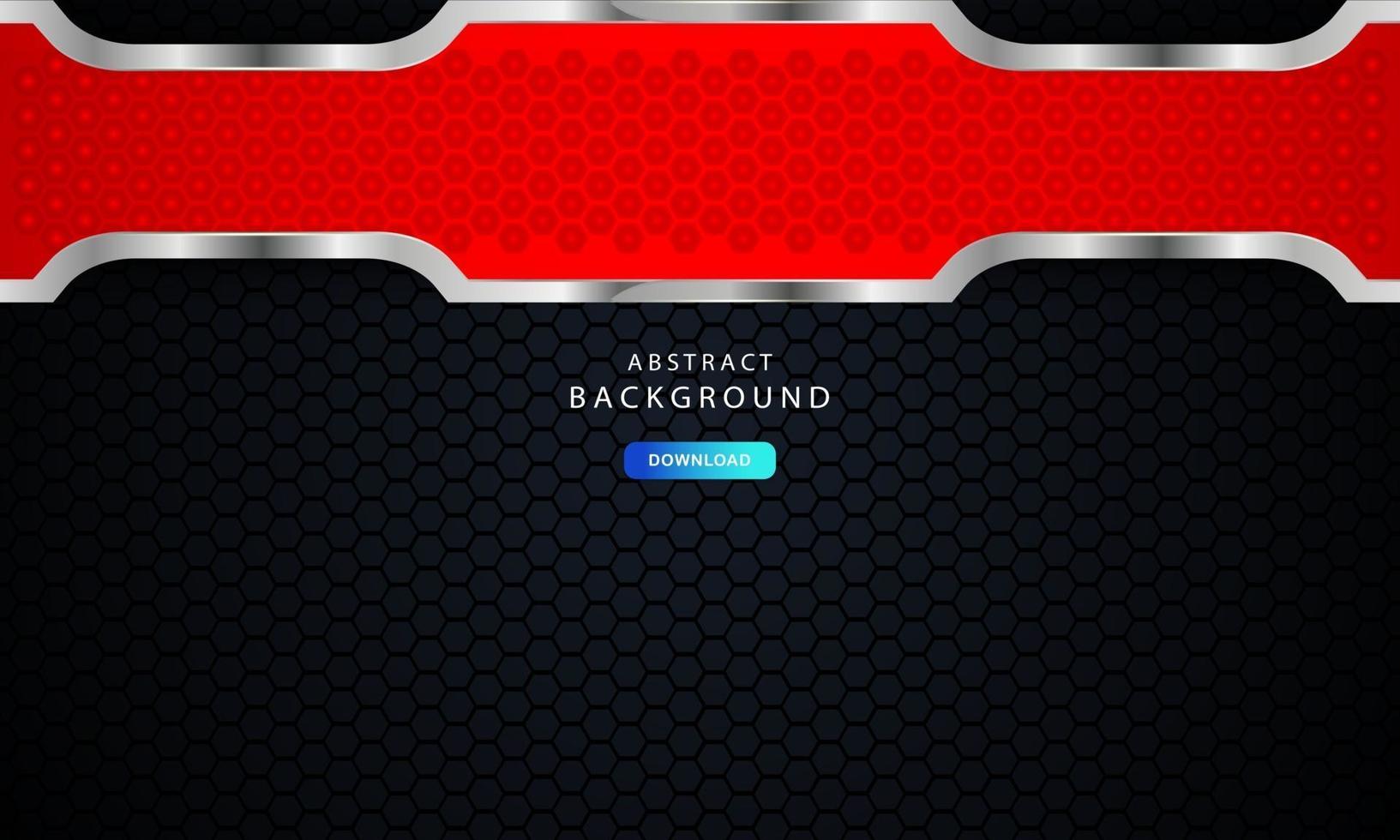 Red hexagonal abstract metal background with silver outline effect. vector