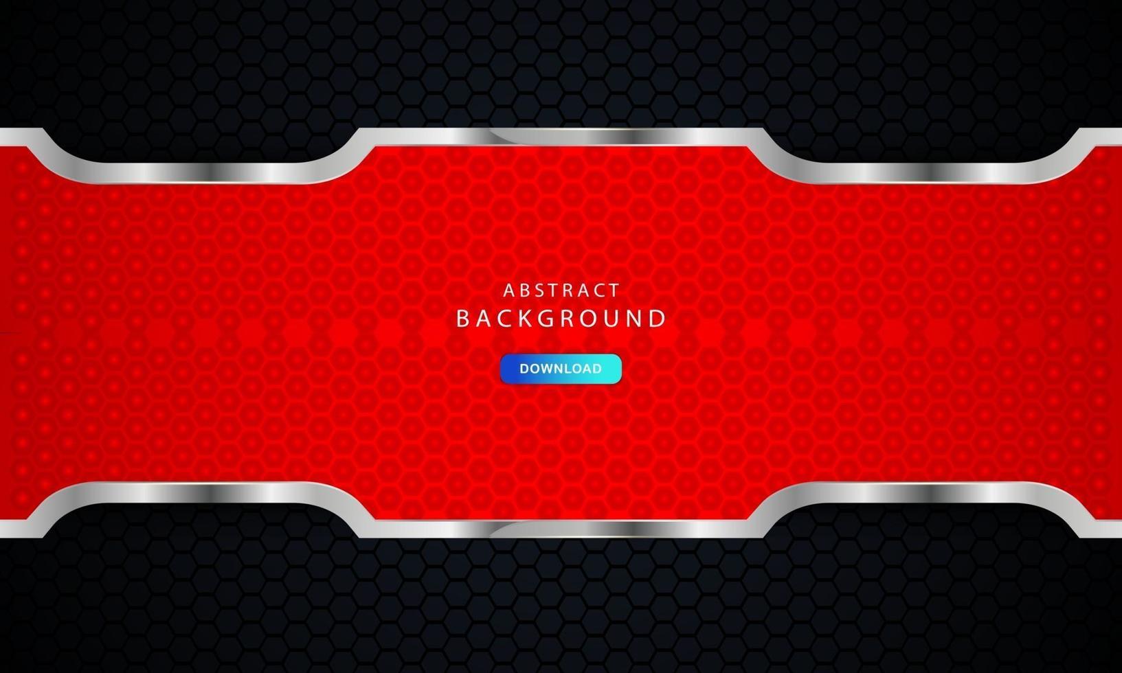 Red hexagonal abstract metal background with silver outline effect. vector