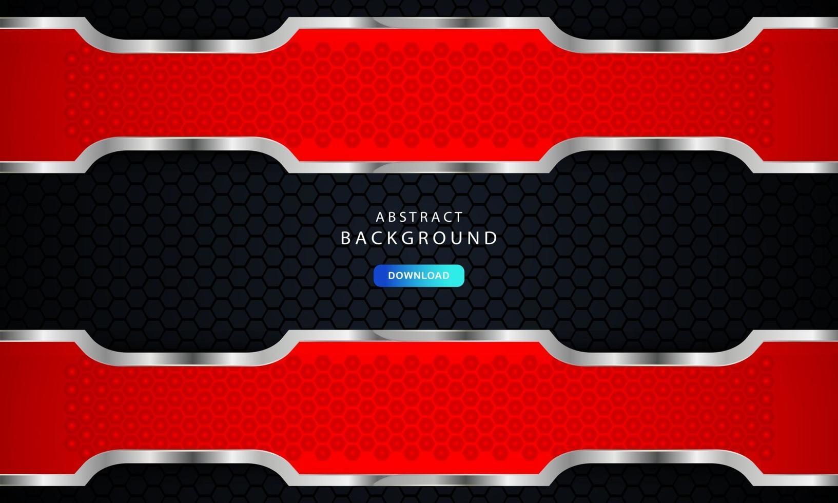 Red hexagonal abstract metal background with silver outline effect. vector