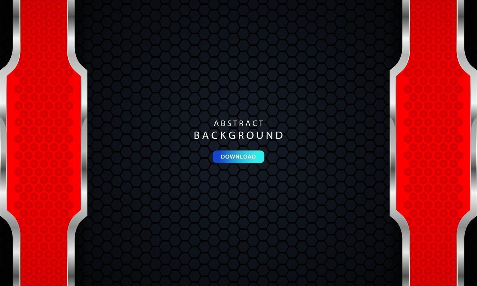 Red hexagonal abstract metal background with silver outline effect. vector