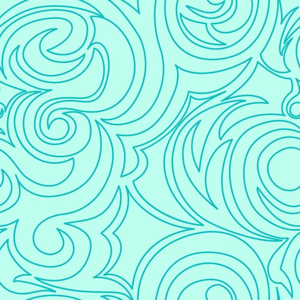 Seamless turquoise texture of spirals and curls in a linear style. vector