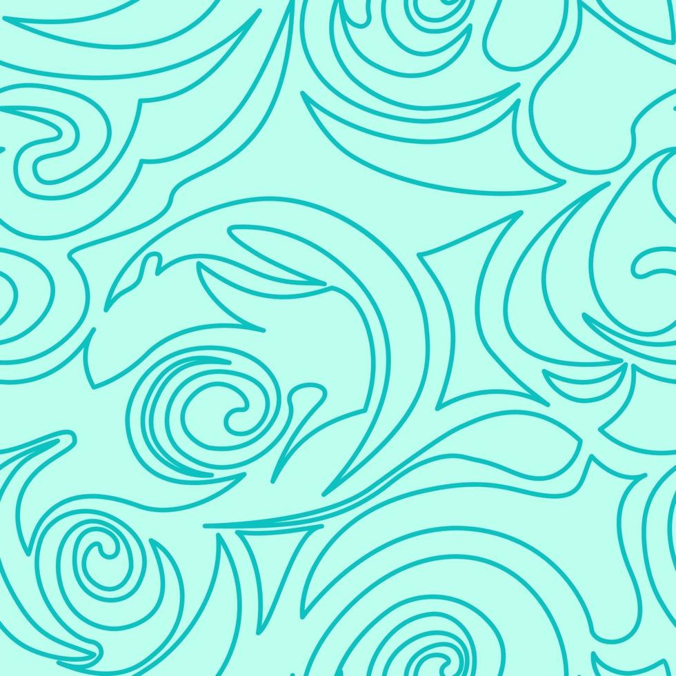 Seamless turquoise texture of spirals and curls in a linear style. vector