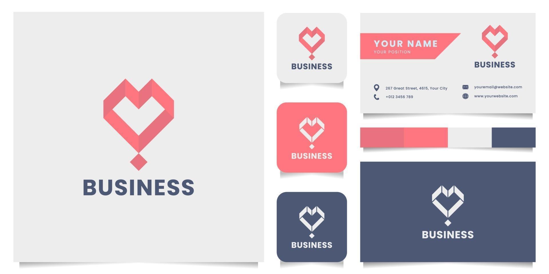 Simple and Minimalist Isometric Heart Logo with Business Card Template vector